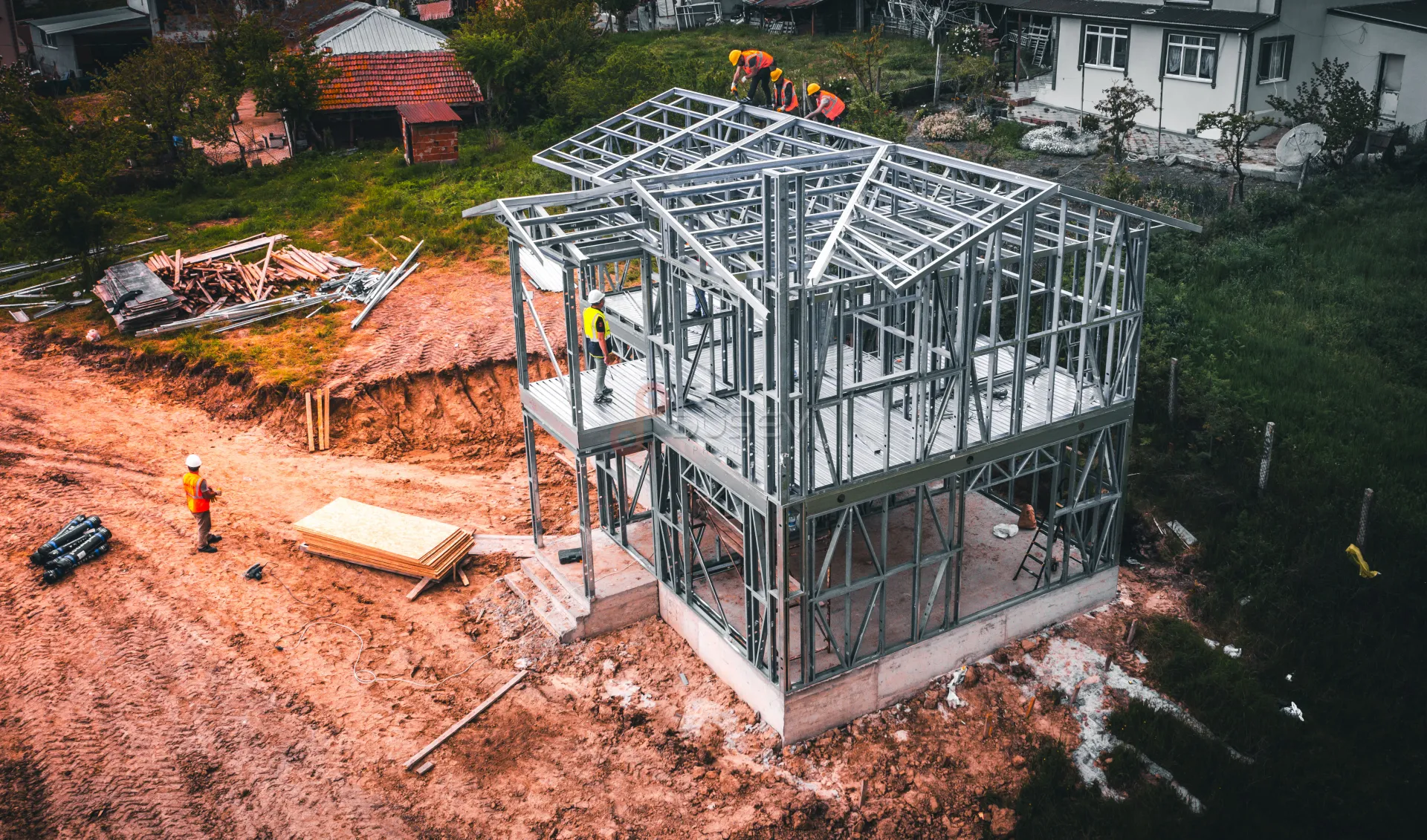 Geba Çelik Yapı Çerkezköy - Modern Çelik Ev ve Villa Projeleri Drone Çekimi - 1