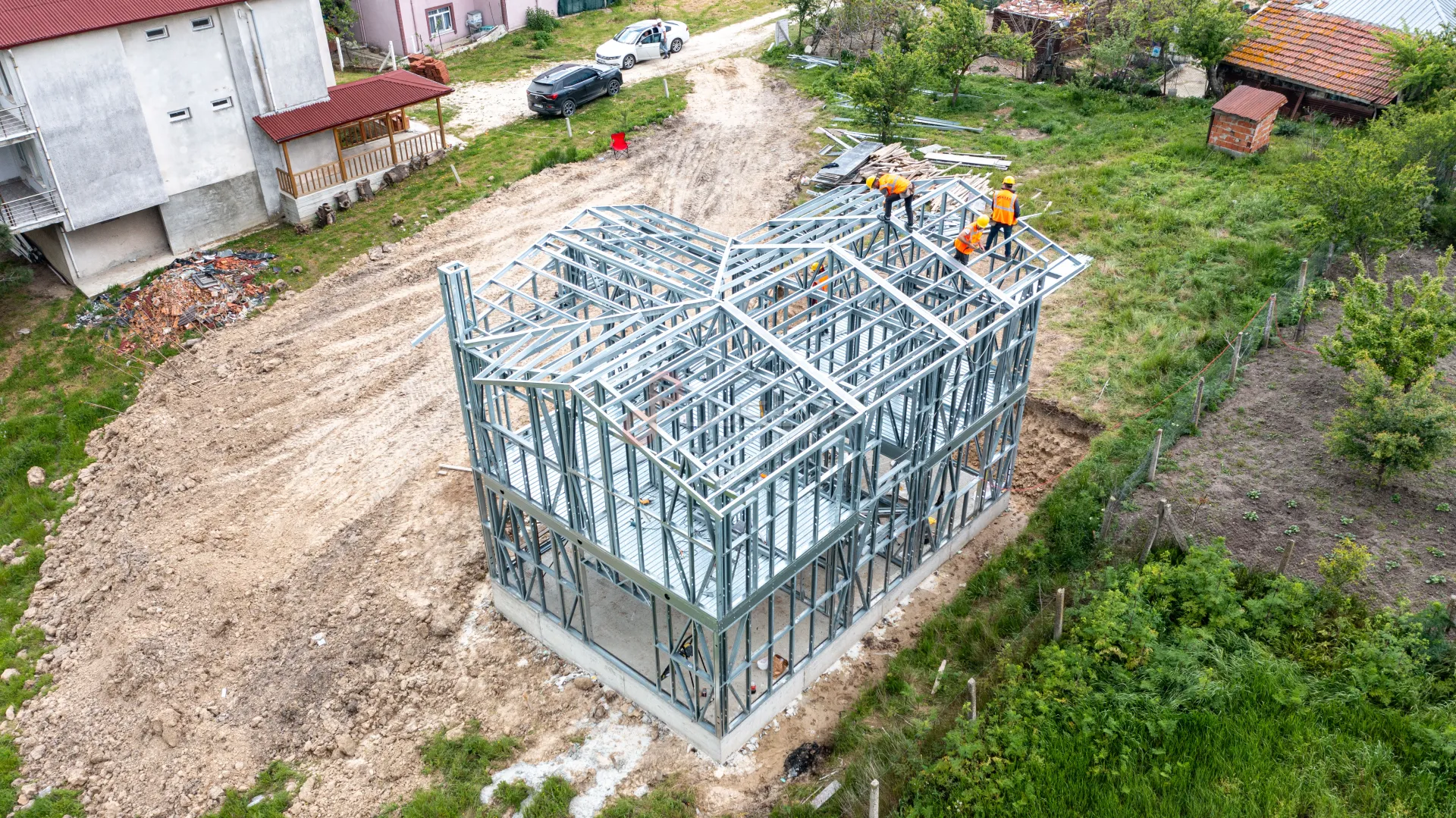 Geba Çelik Yapı Çerkezköy - Modern Çelik Ev ve Villa Projeleri Drone Çekimi - 3